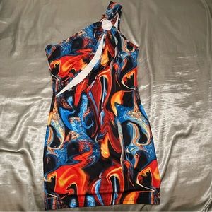 SHEIN MARBLE PRINT ONE SHOULDER DRESS 🧡